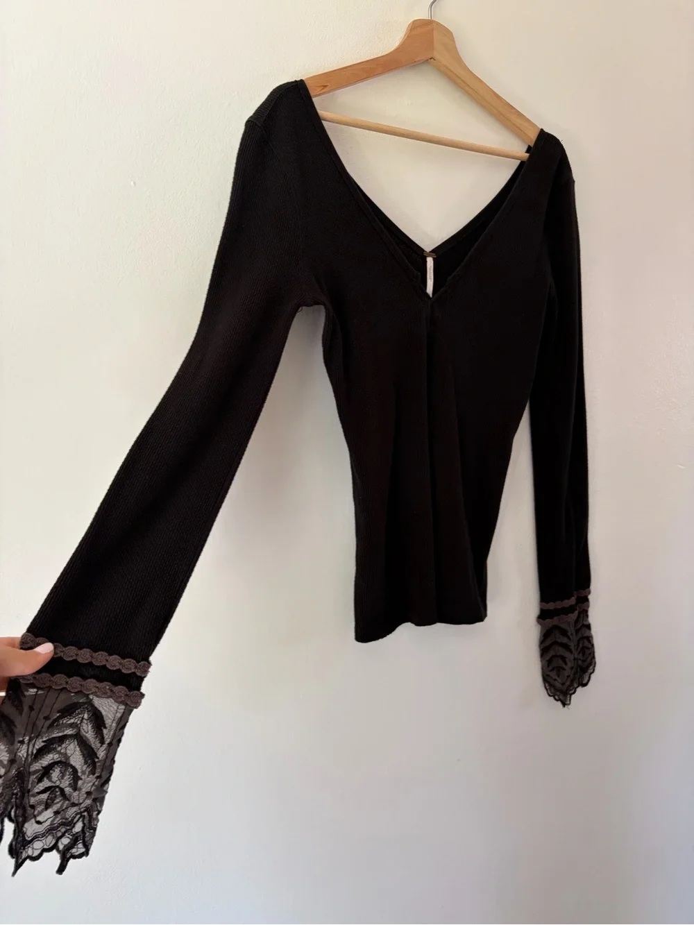 Free People Last Dance Embroidered Thermal Top Black Size Medium